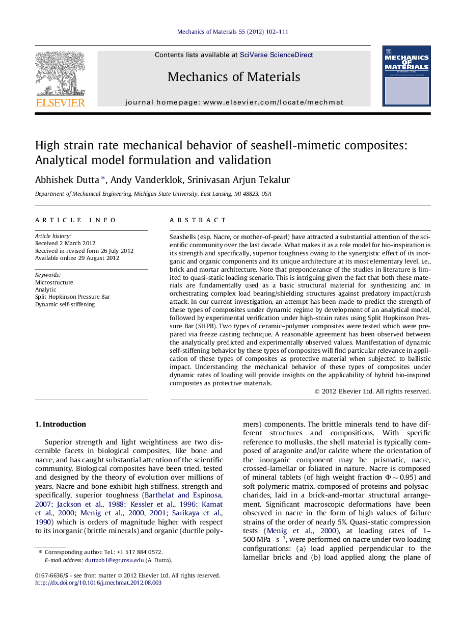 High strain rate mechanical behavior of seashell-mimetic composites: Analytical model formulation and validation