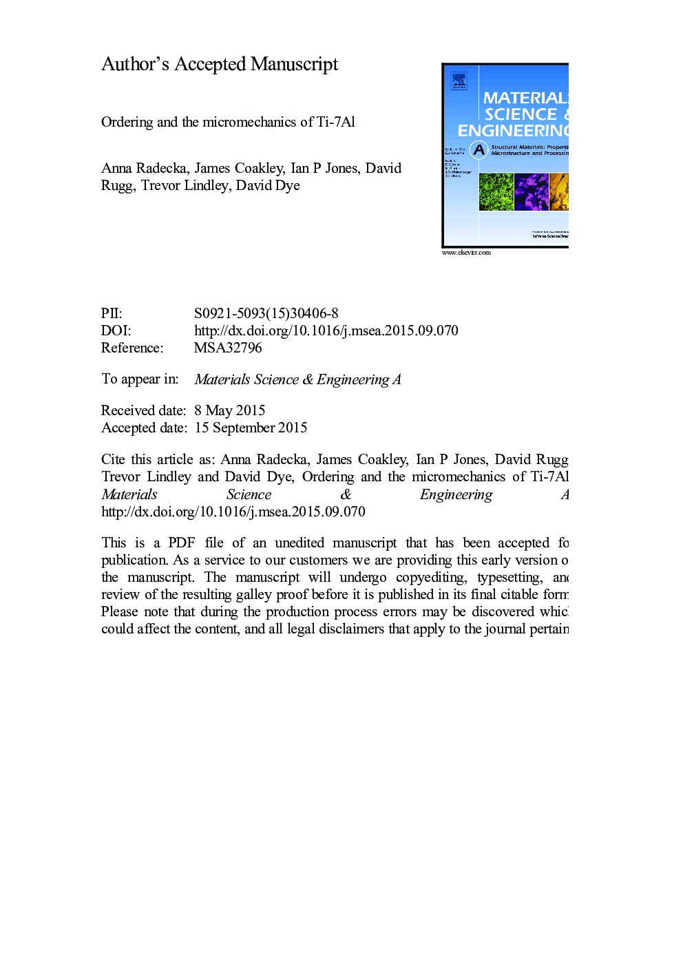عکس صفحه اول مقاله: Ordering and the micromechanics of Ti-7Al Ordering and the micromechanics of Ti-7Al