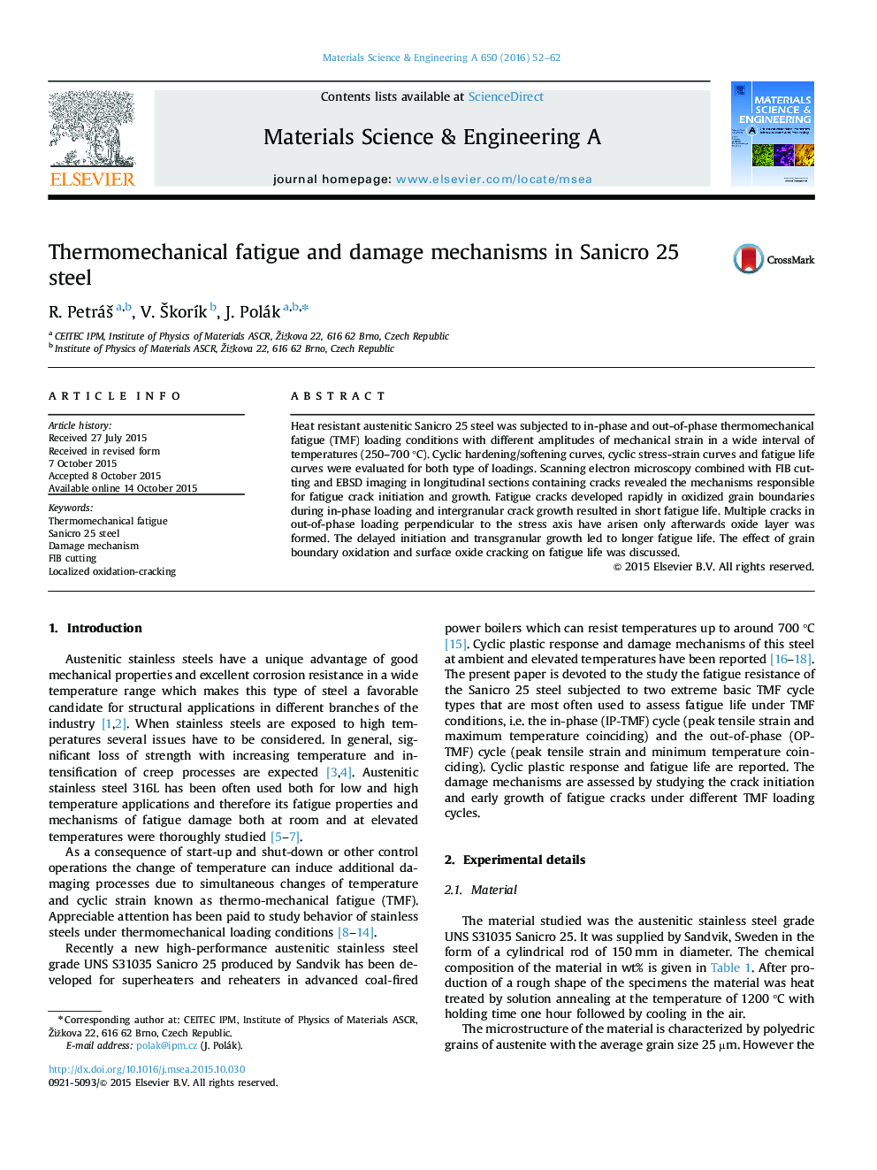 Thermomechanical fatigue and damage mechanisms in Sanicro 25 steel