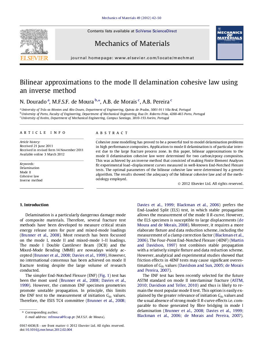 Bilinear approximations to the mode II delamination cohesive law using an inverse method