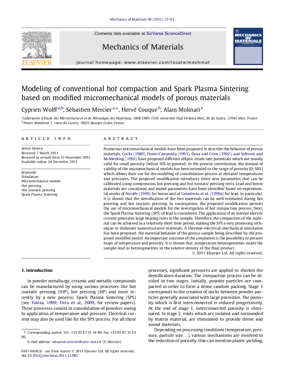 Modeling of conventional hot compaction and Spark Plasma Sintering based on modified micromechanical models of porous materials