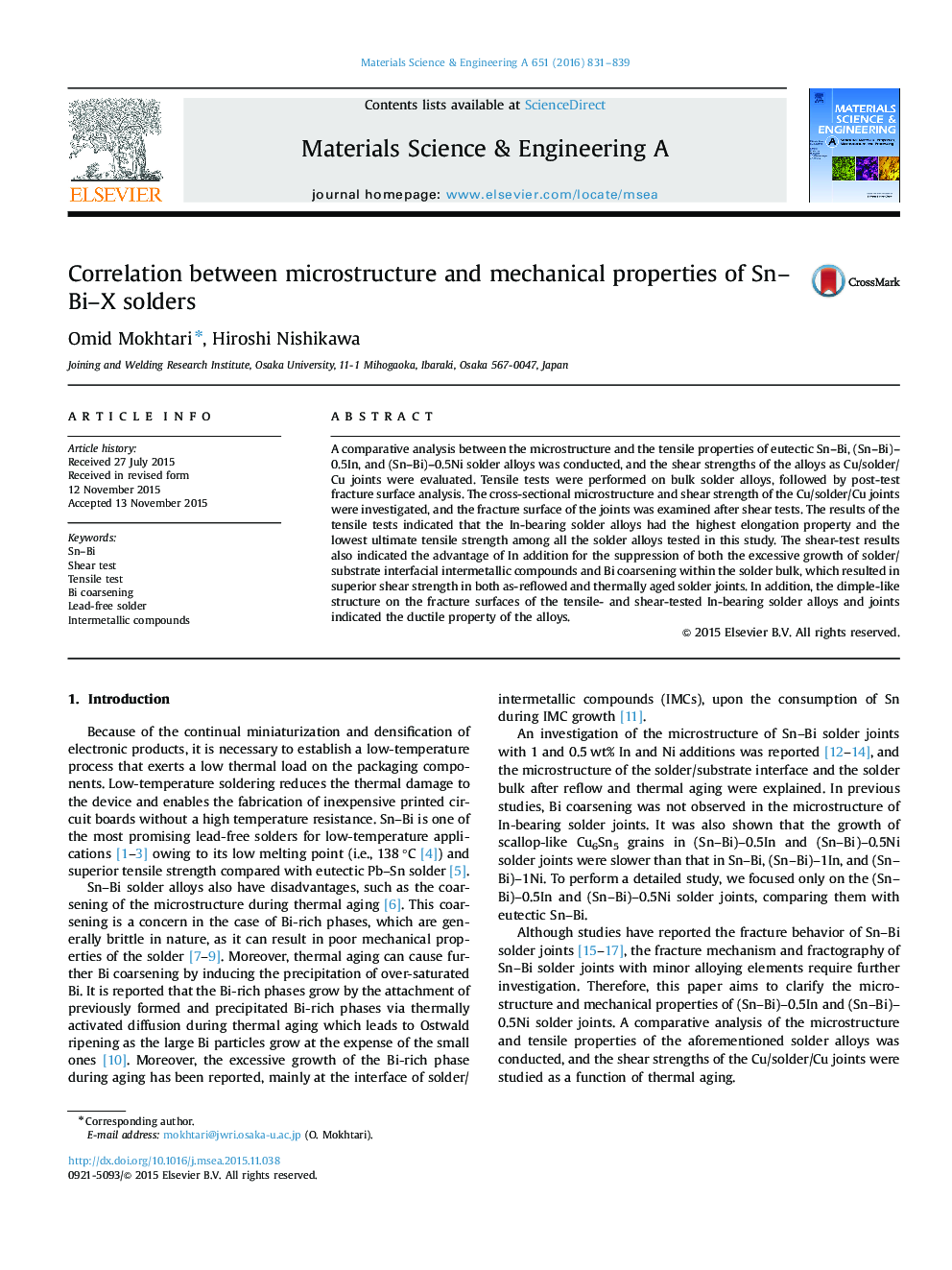 Correlation between microstructure and mechanical properties of Sn-Bi-X solders