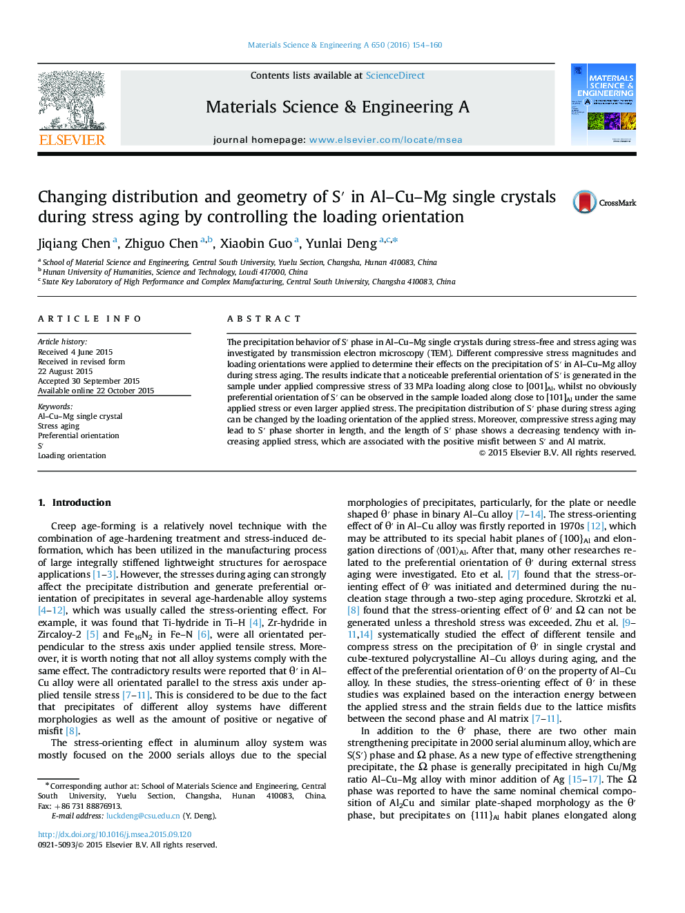 Changing distribution and geometry of Sâ² in Al-Cu-Mg single crystals during stress aging by controlling the loading orientation