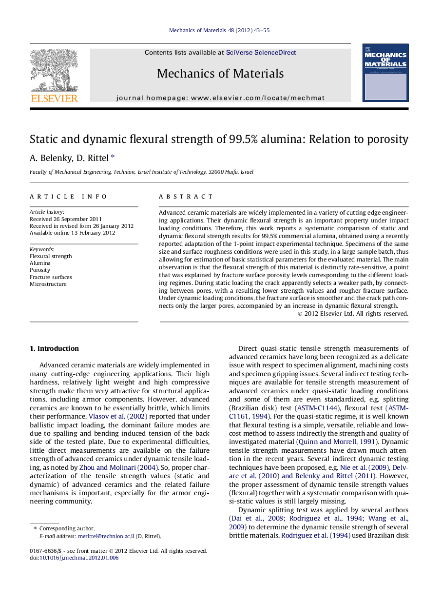 Static and dynamic flexural strength of 99.5% alumina: Relation to porosity