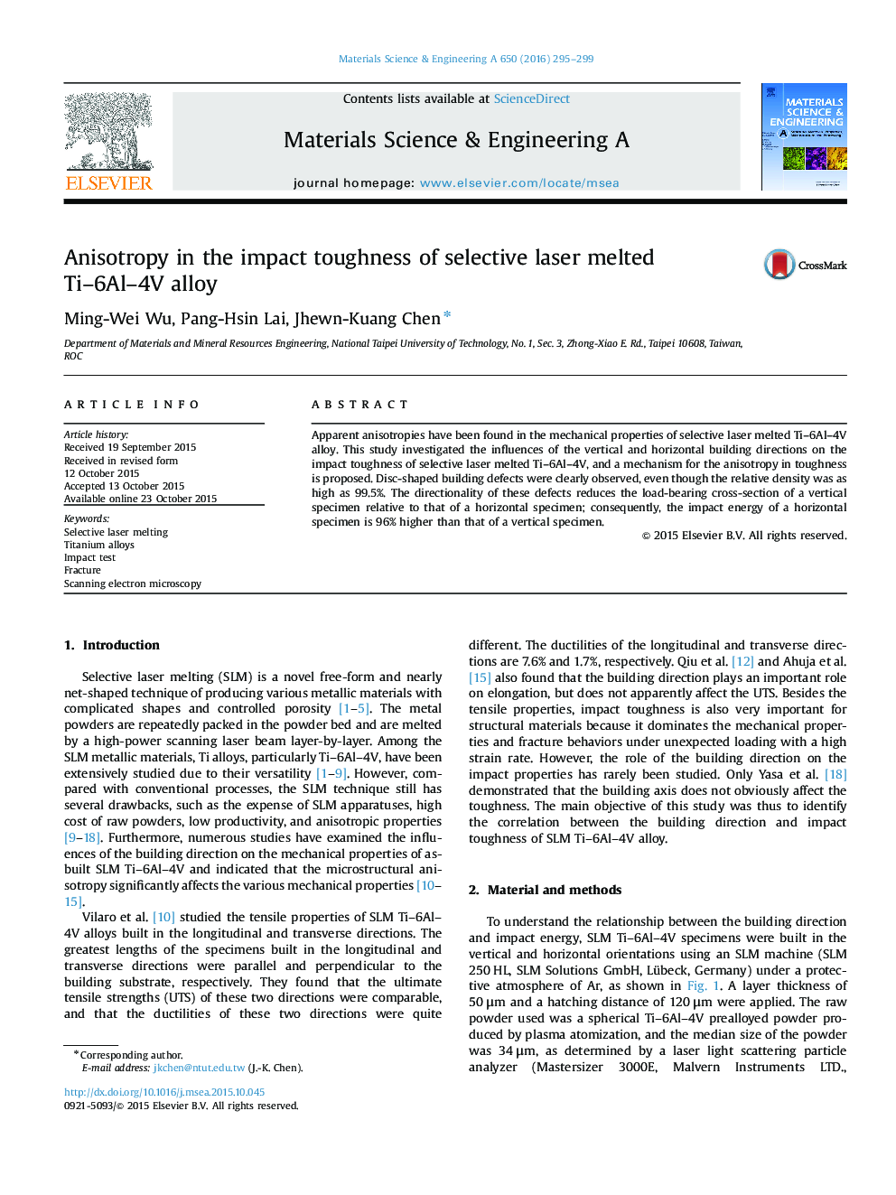 Anisotropy in the impact toughness of selective laser melted Ti-6Al-4V alloy