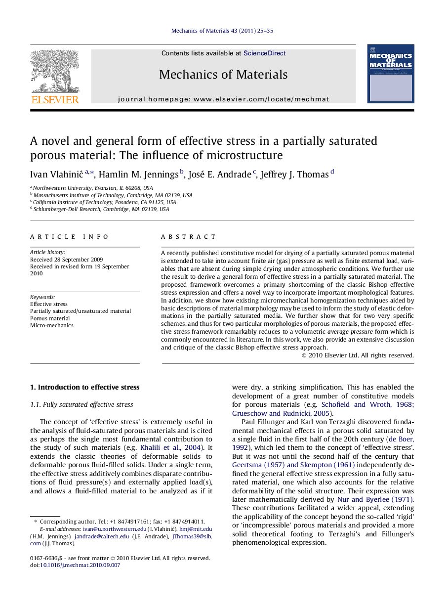 A novel and general form of effective stress in a partially saturated porous material: The influence of microstructure