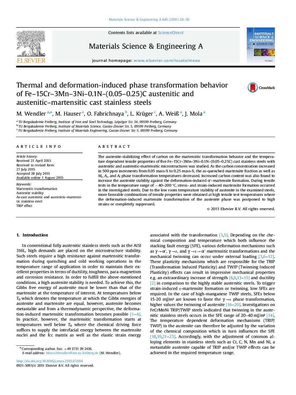 Thermal and deformation-induced phase transformation behavior of Fe-15Cr-3Mn-3Ni-0.1N-(0.05-0.25)C austenitic and austenitic-martensitic cast stainless steels