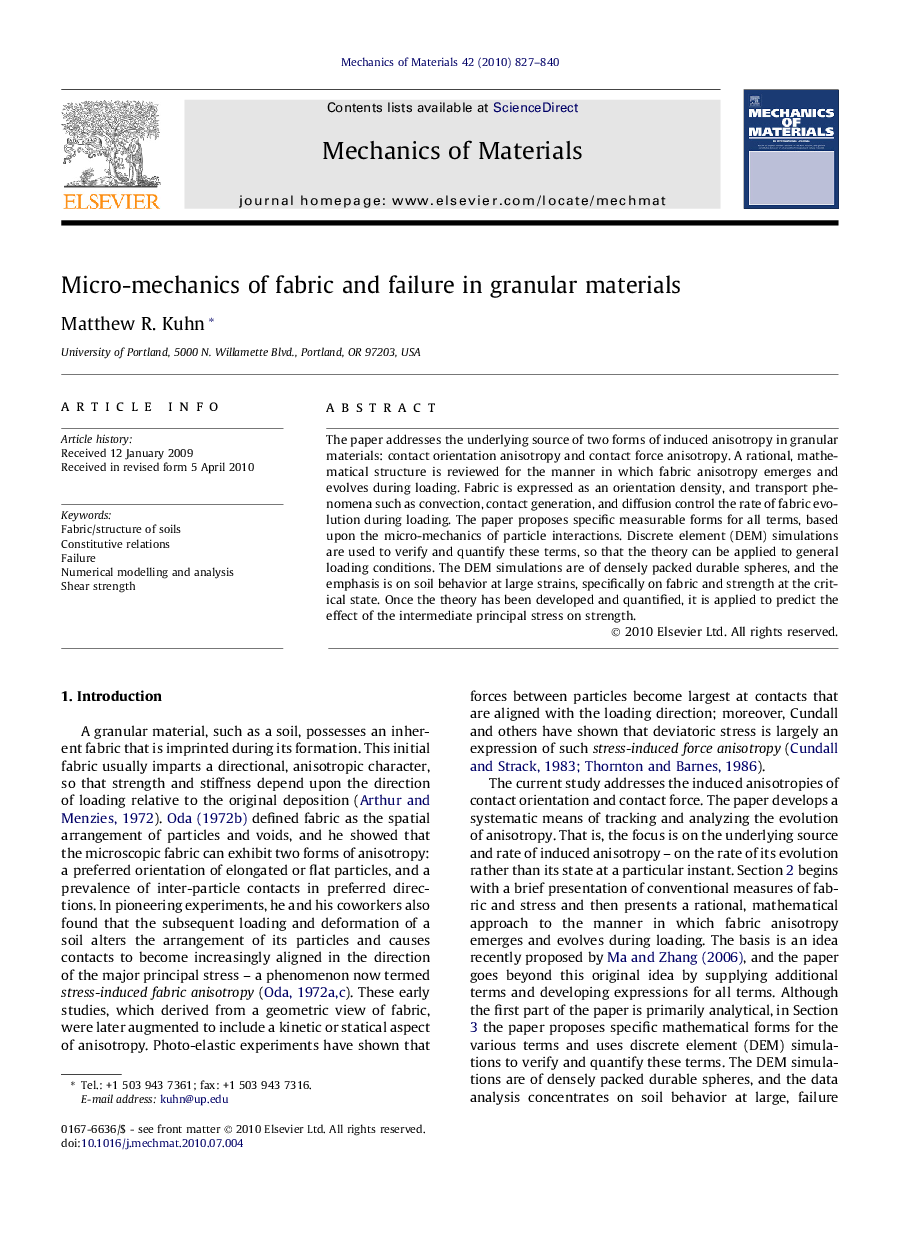 Micro-mechanics of fabric and failure in granular materials