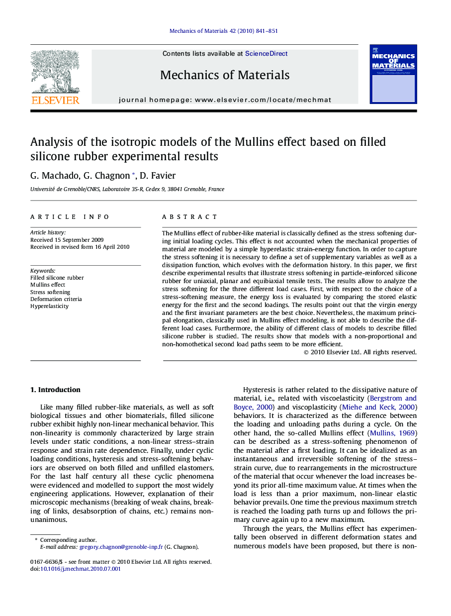 Analysis of the isotropic models of the Mullins effect based on filled silicone rubber experimental results