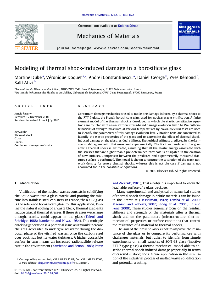 Modeling of thermal shock-induced damage in a borosilicate glass