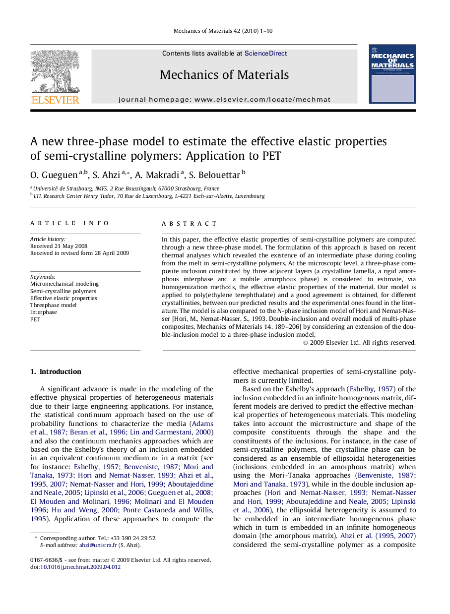 A new three-phase model to estimate the effective elastic properties of semi-crystalline polymers: Application to PET