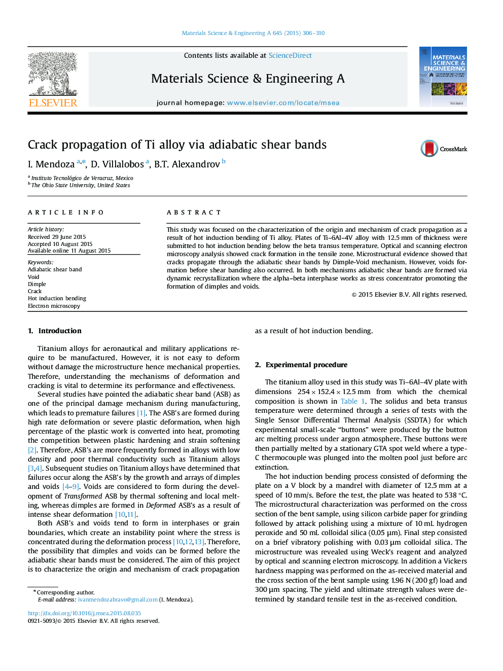 Crack propagation of Ti alloy via adiabatic shear bands