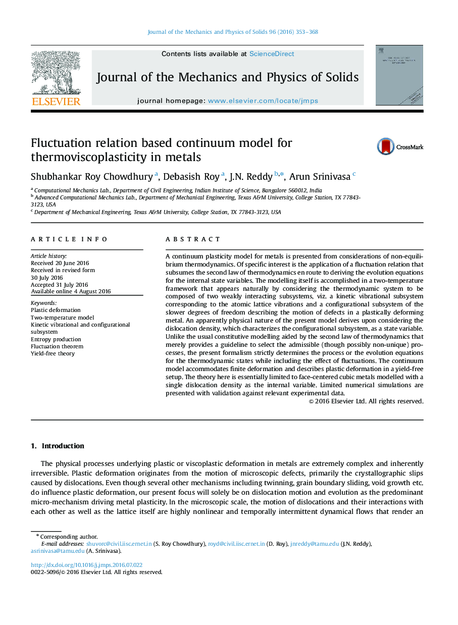 Fluctuation relation based continuum model for thermoviscoplasticity in metals