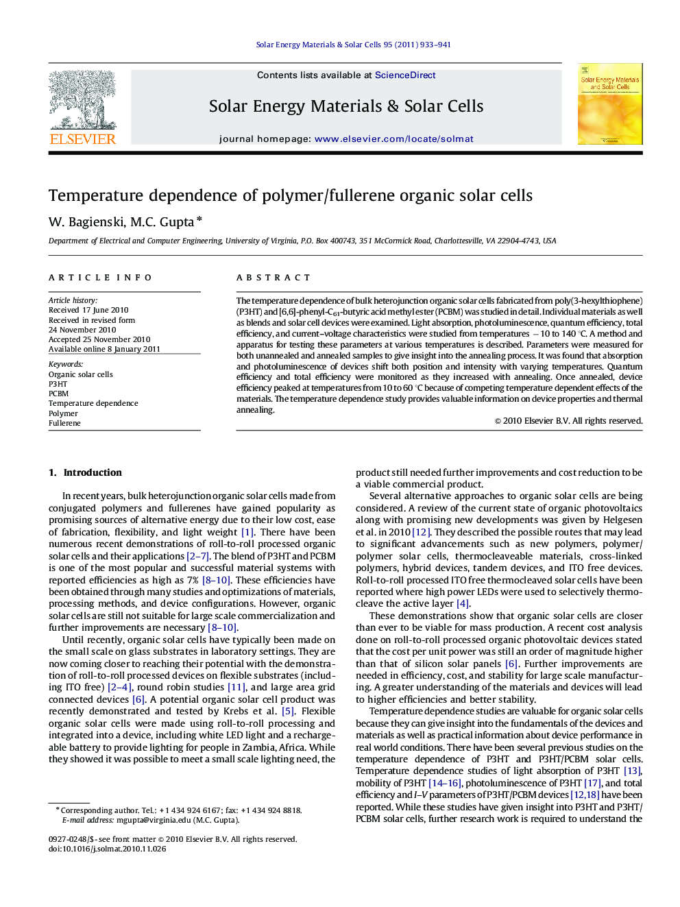 Temperature dependence of polymer/fullerene organic solar cells