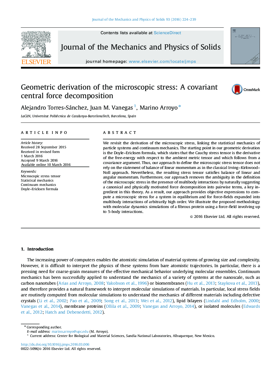 Geometric derivation of the microscopic stress: A covariant central force decomposition