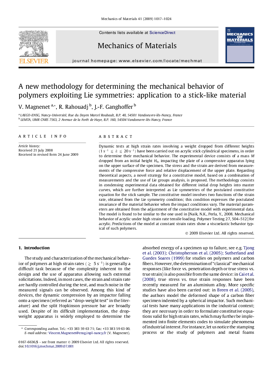 A new methodology for determining the mechanical behavior of polymers exploiting Lie symmetries: application to a stick-like material