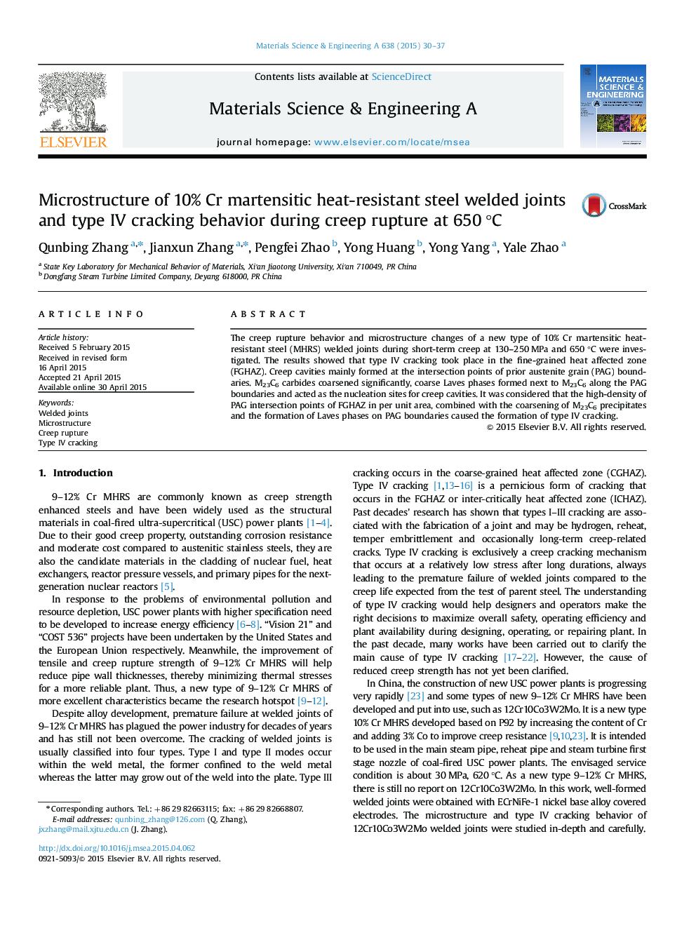 Microstructure of 10% Cr martensitic heat-resistant steel welded joints and type IV cracking behavior during creep rupture at 650Â Â°C