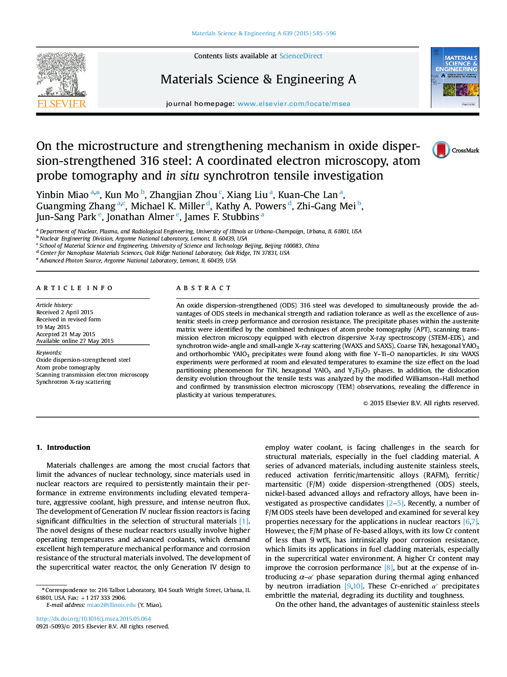 On the microstructure and strengthening mechanism in oxide dispersion-strengthened 316 steel: A coordinated electron microscopy, atom probe tomography and in situ synchrotron tensile investigation