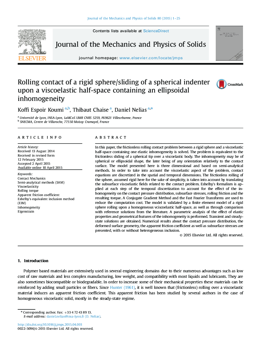 Rolling contact of a rigid sphere/sliding of a spherical indenter upon a viscoelastic half-space containing an ellipsoidal inhomogeneity