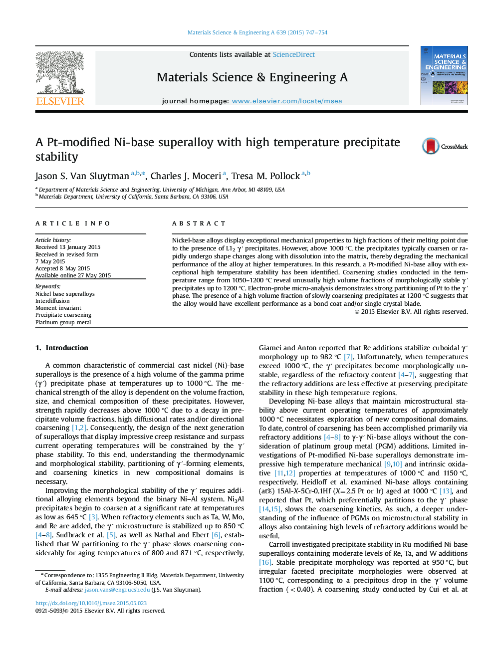 A Pt-modified Ni-base superalloy with high temperature precipitate stability