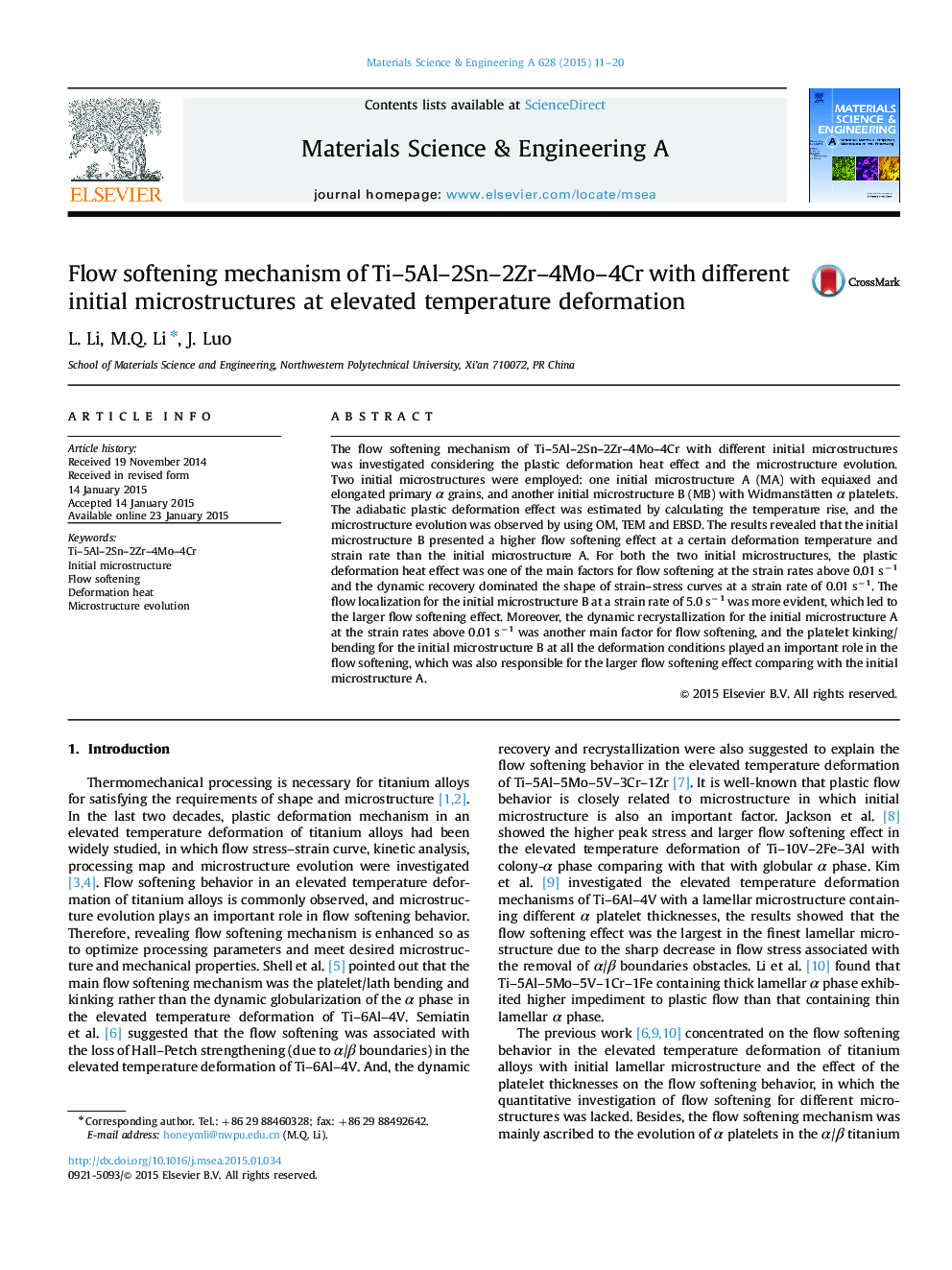 Flow softening mechanism of Ti-5Al-2Sn-2Zr-4Mo-4Cr with different initial microstructures at elevated temperature deformation