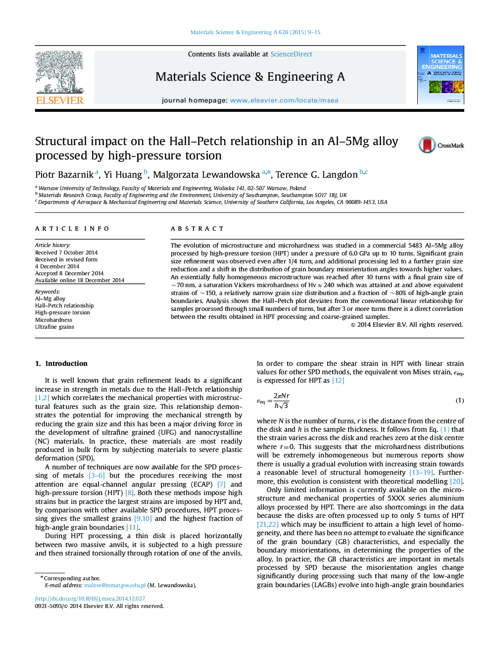 Structural impact on the Hall-Petch relationship in an Al-5Mg alloy processed by high-pressure torsion