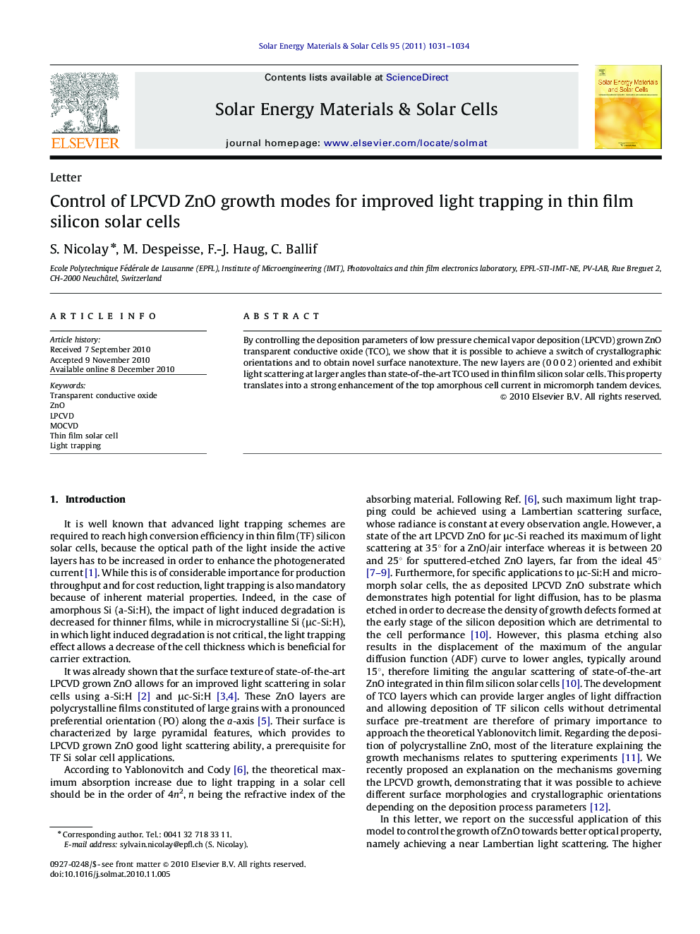 Control of LPCVD ZnO growth modes for improved light trapping in thin film silicon solar cells