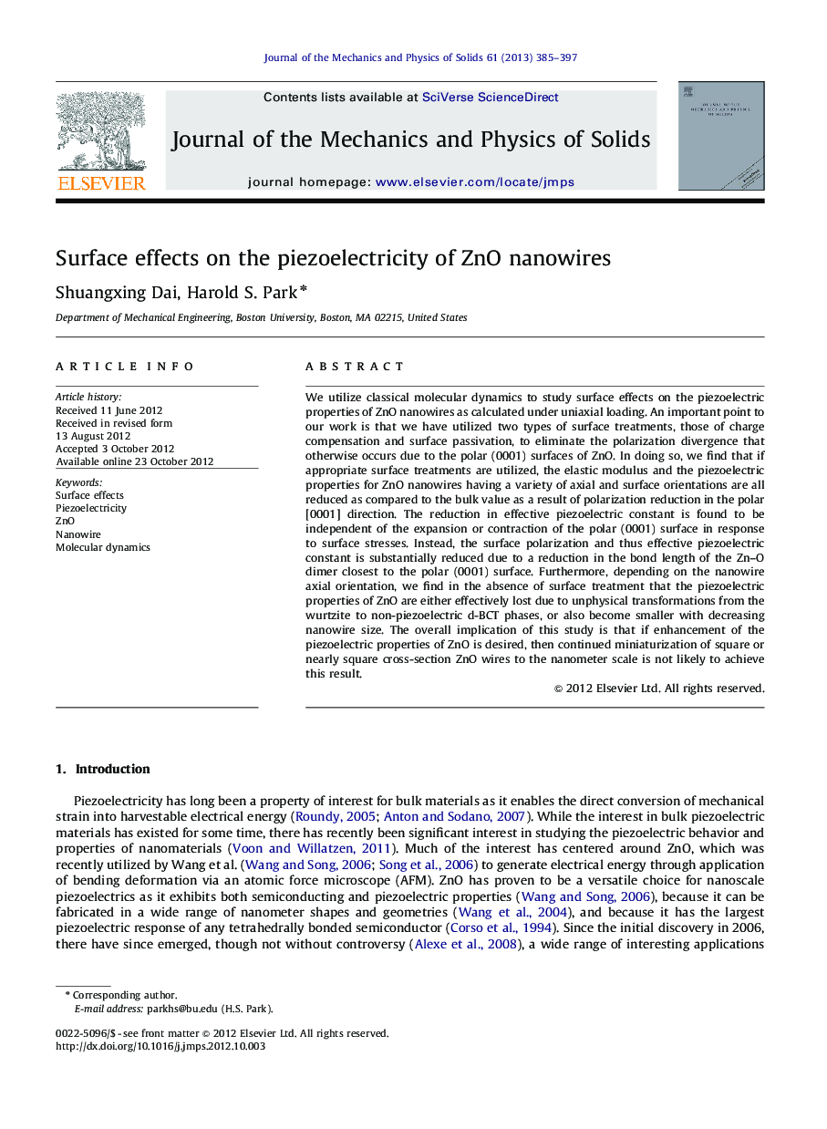 Surface effects on the piezoelectricity of ZnO nanowires