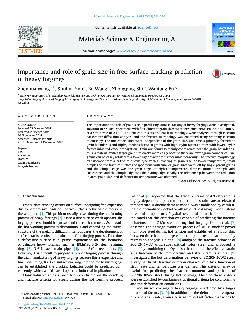 Importance and role of grain size in free surface cracking prediction of heavy forgings