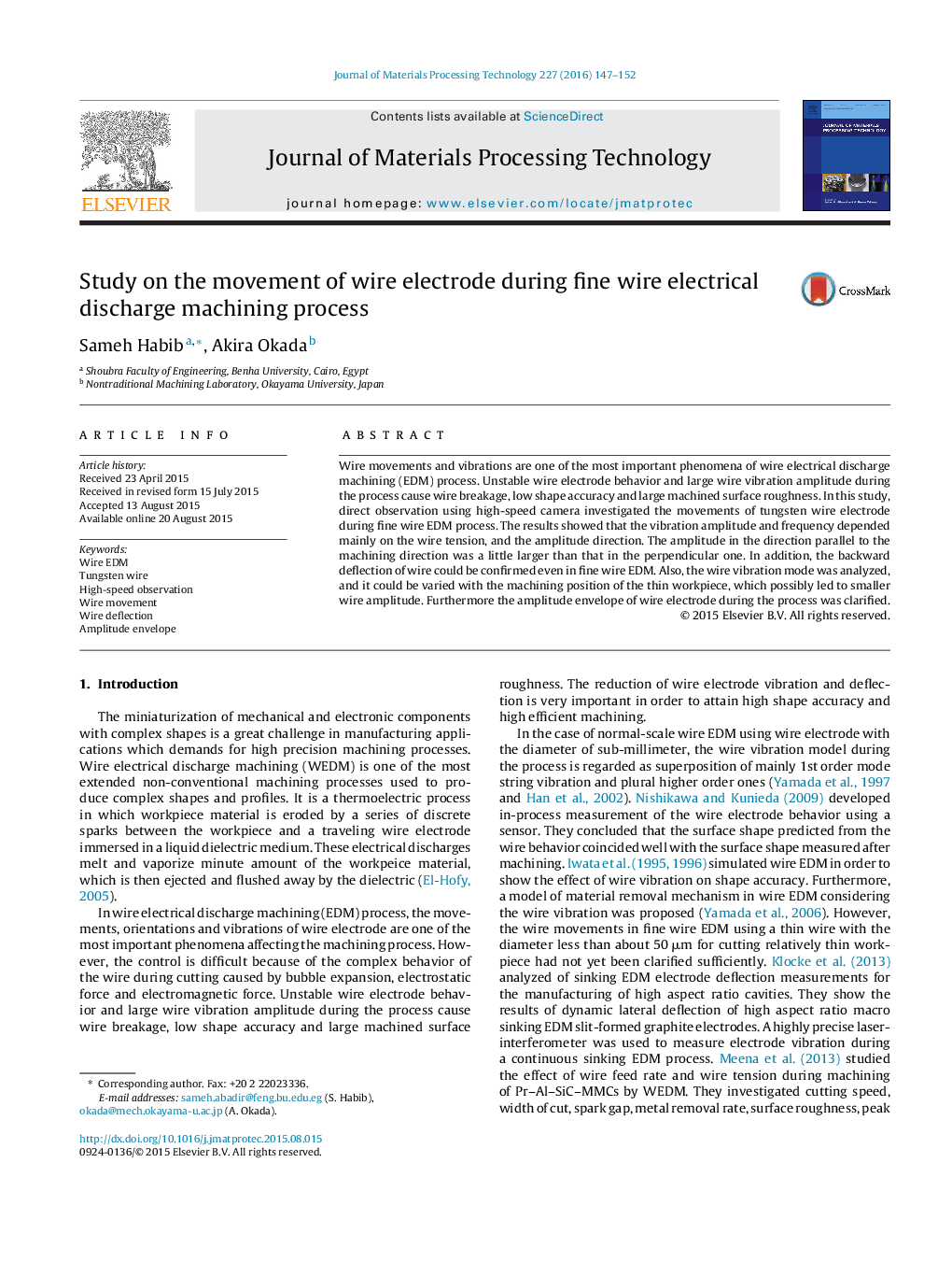 Study on the movement of wire electrode during fine wire electrical discharge machining process