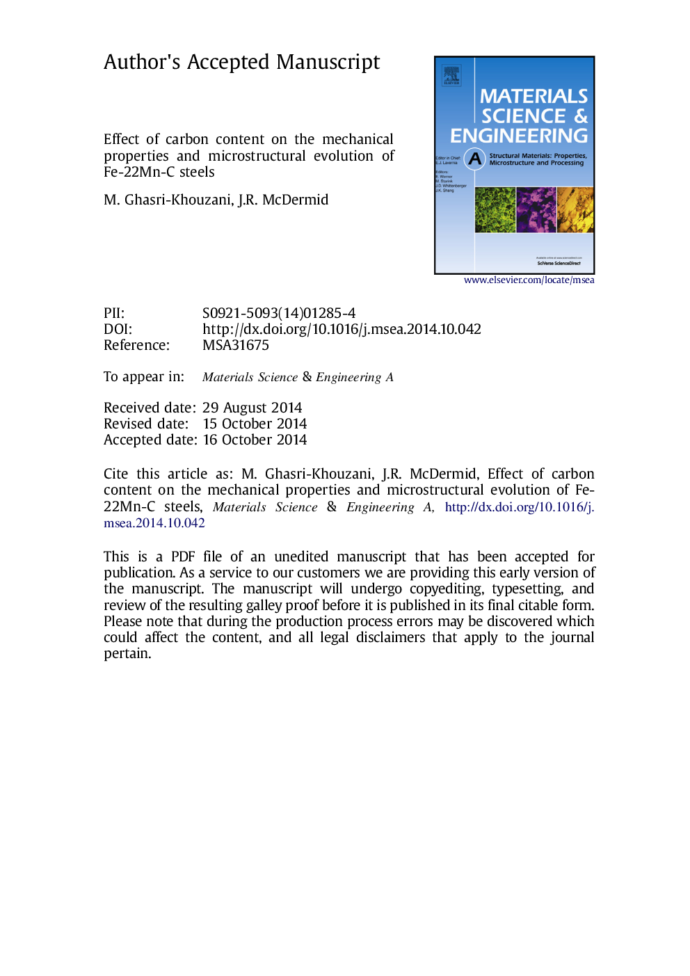 Effect of carbon content on the mechanical properties and microstructural evolution of Fe-22Mn-C steels