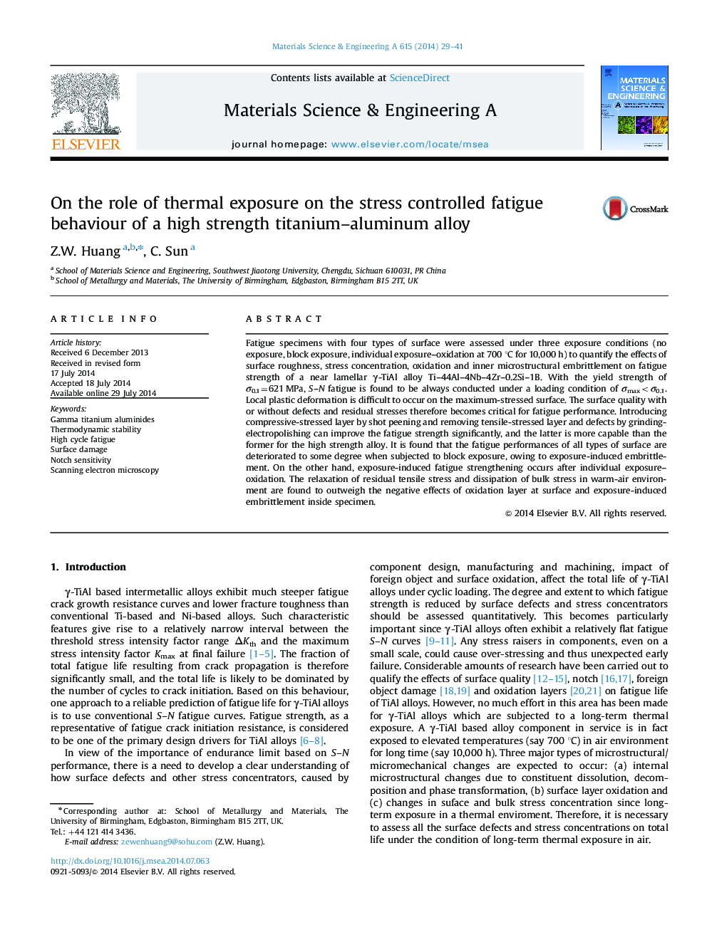 On the role of thermal exposure on the stress controlled fatigue behaviour of a high strength titanium-aluminum alloy