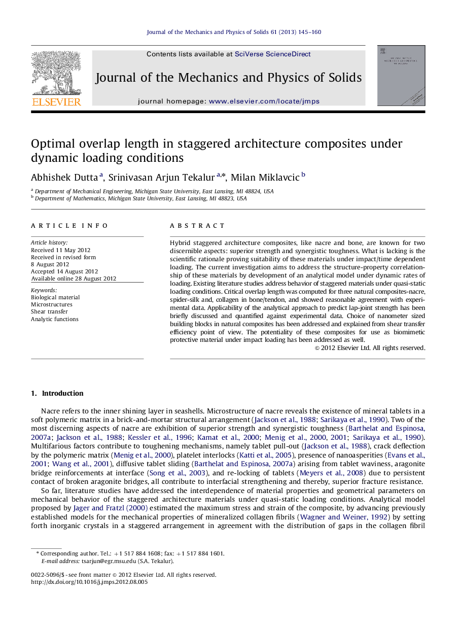 Optimal overlap length in staggered architecture composites under dynamic loading conditions