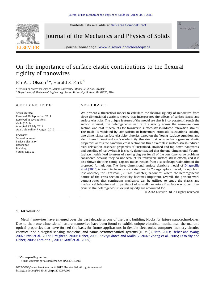 On the importance of surface elastic contributions to the flexural rigidity of nanowires