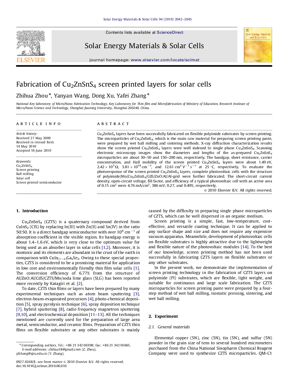 Fabrication of Cu2ZnSnS4 screen printed layers for solar cells