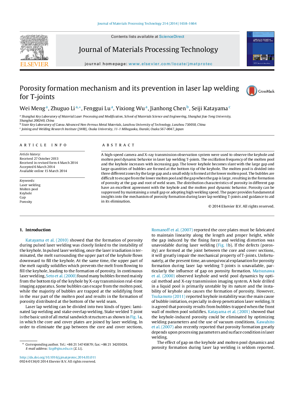 Porosity formation mechanism and its prevention in laser lap welding for T-joints