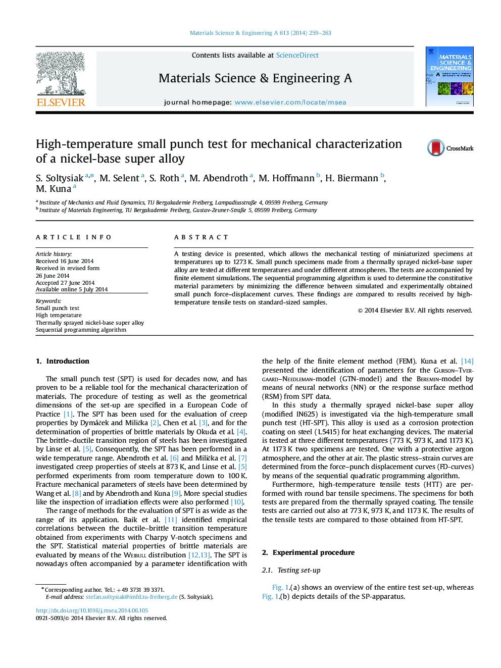 High-temperature small punch test for mechanical characterization of a nickel-base super alloy