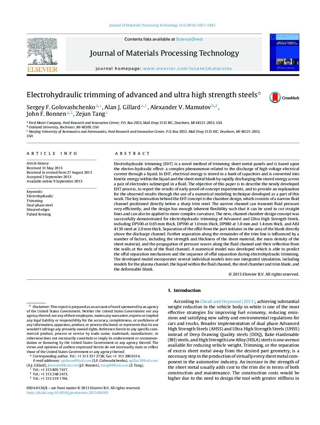 Electrohydraulic trimming of advanced and ultra high strength steels 