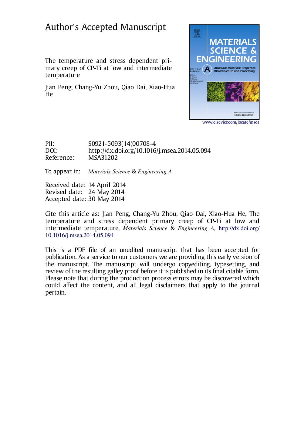 The temperature and stress dependent primary creep of CP-Ti at low and intermediate temperature