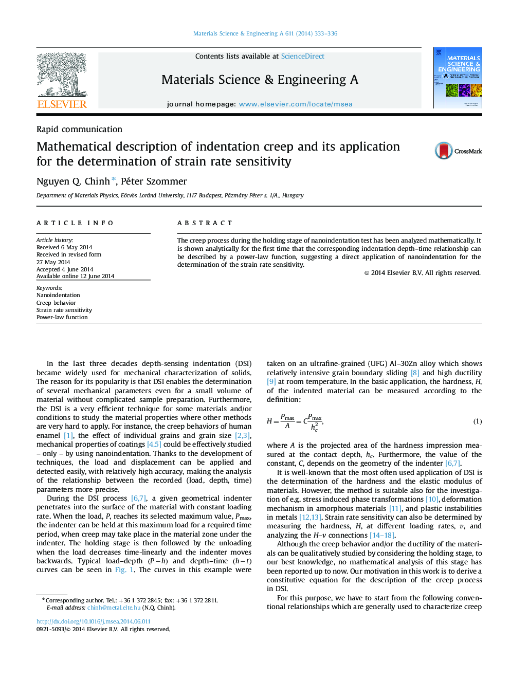 Mathematical description of indentation creep and its application for the determination of strain rate sensitivity