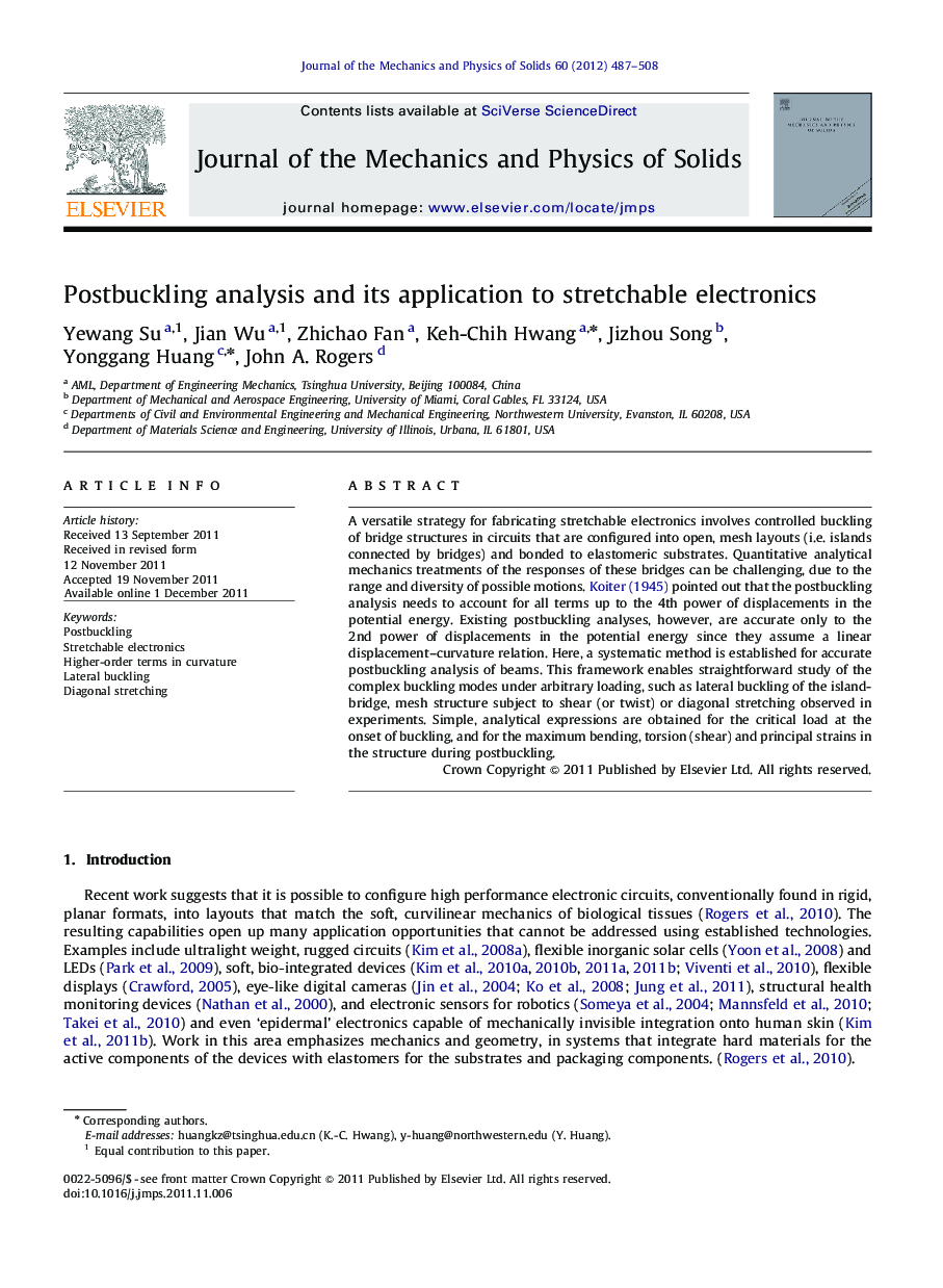 Postbuckling analysis and its application to stretchable electronics