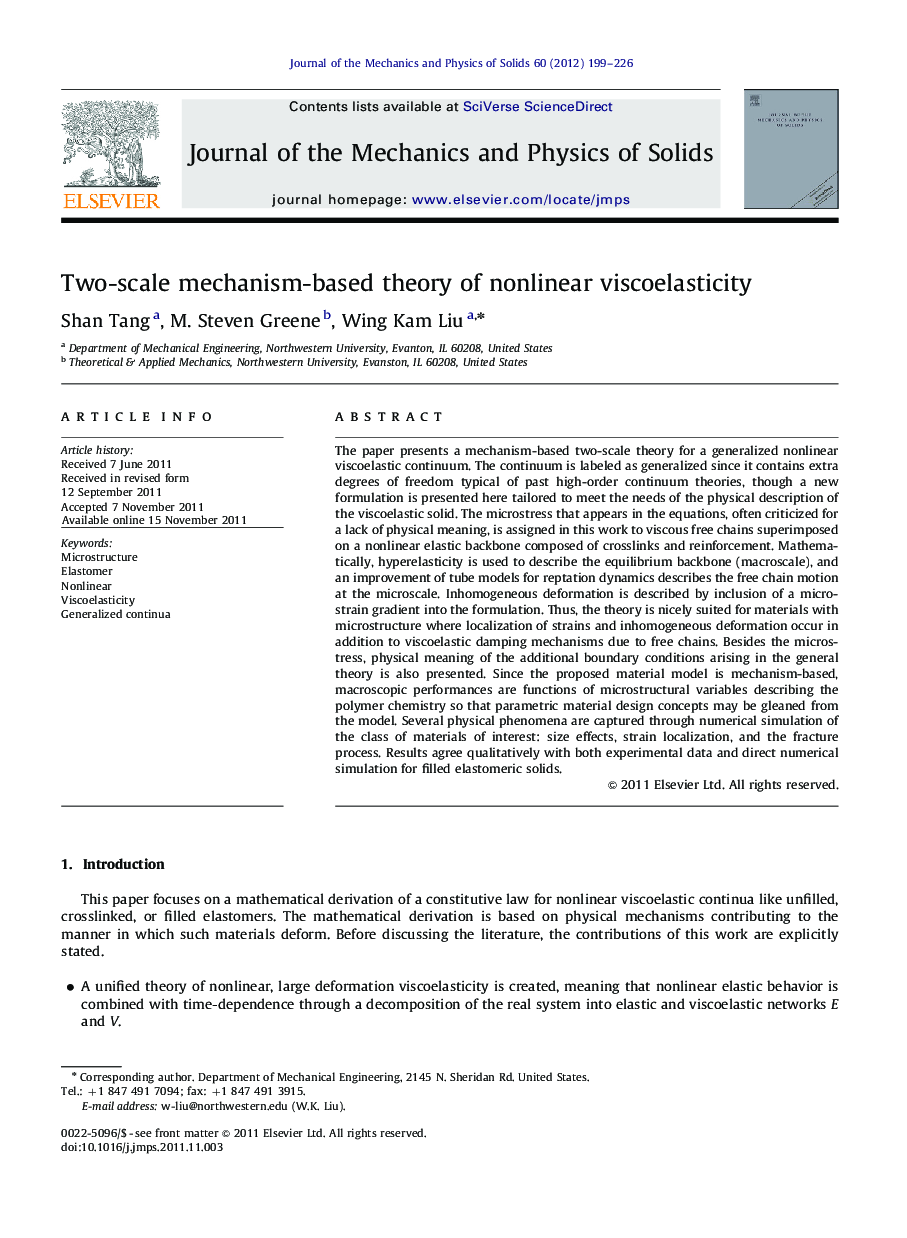 Two-scale mechanism-based theory of nonlinear viscoelasticity