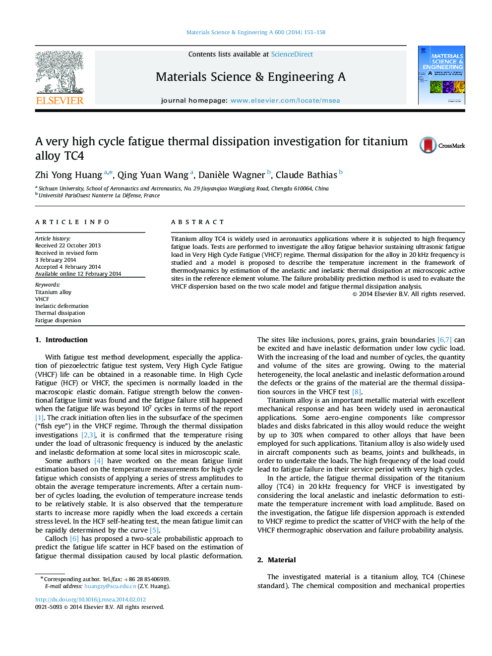 A very high cycle fatigue thermal dissipation investigation for titanium alloy TC4