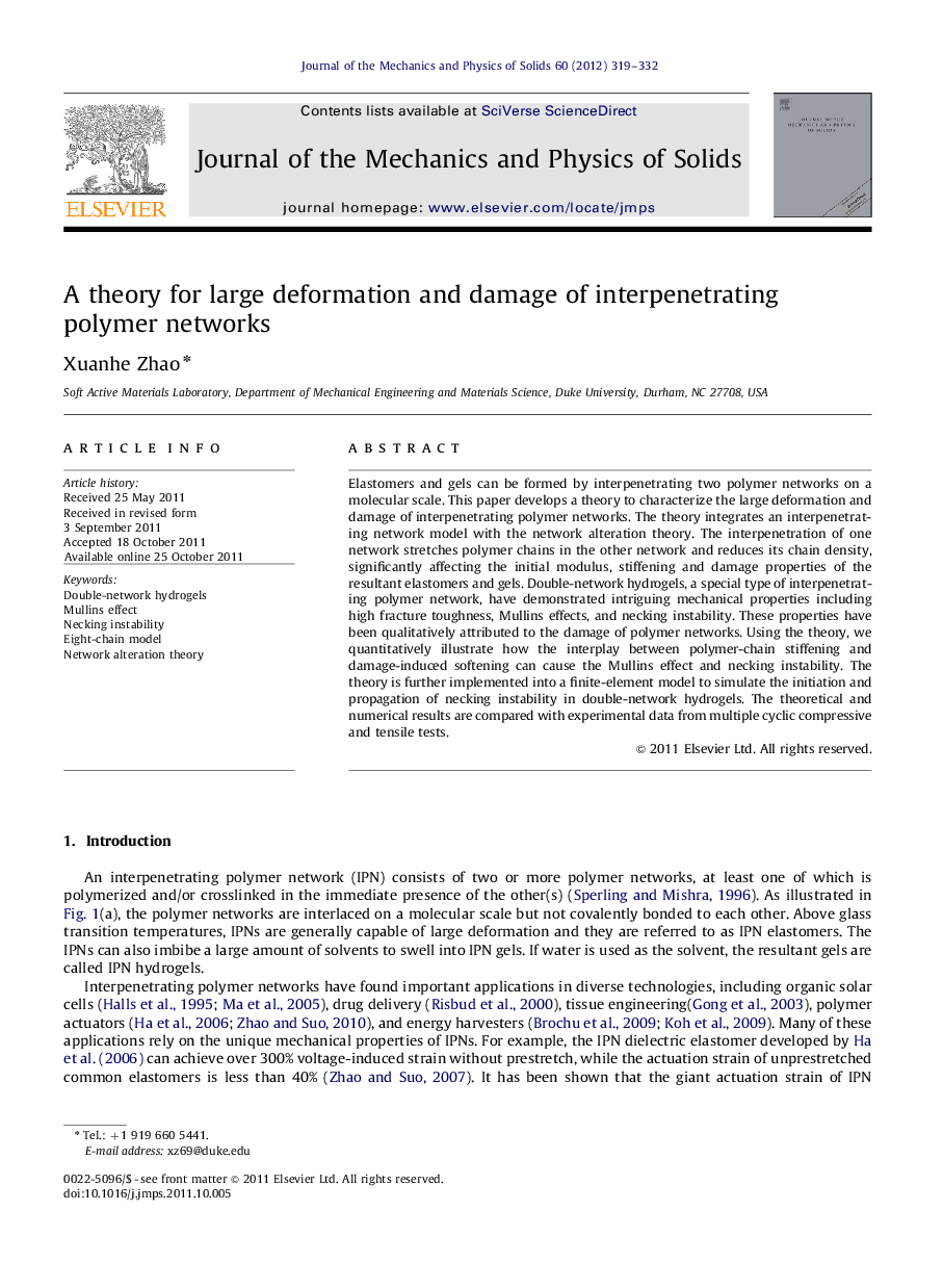 A theory for large deformation and damage of interpenetrating polymer networks