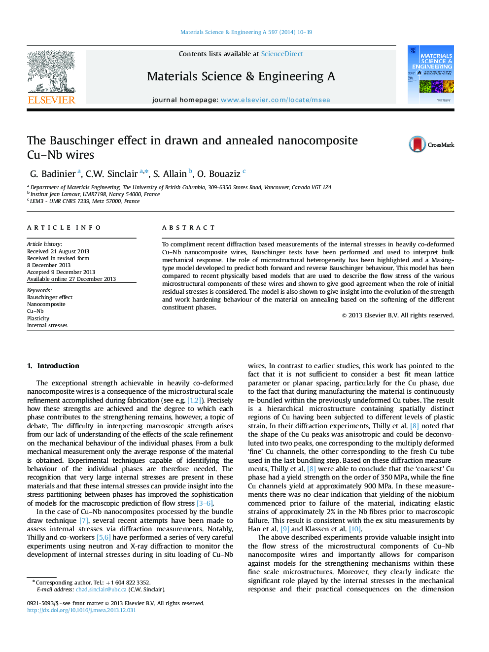 The Bauschinger effect in drawn and annealed nanocomposite Cu-Nb wires