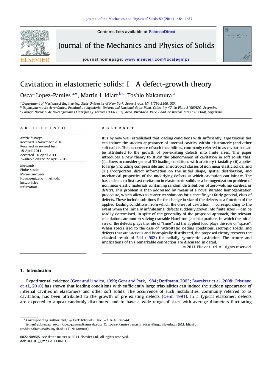 Cavitation in elastomeric solids: I—A defect-growth theory