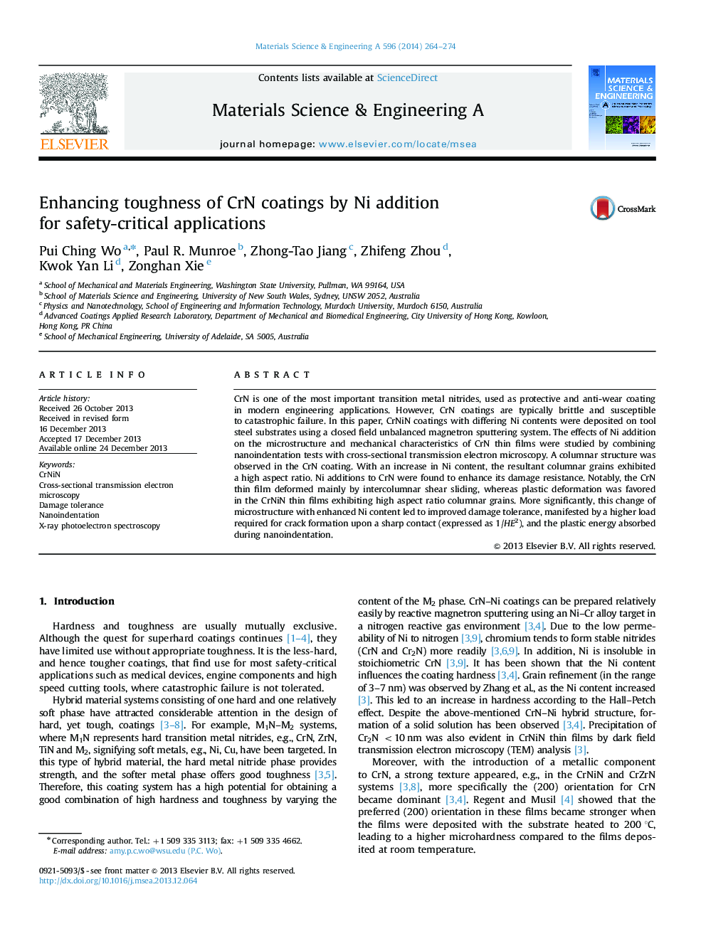 Enhancing toughness of CrN coatings by Ni addition for safety-critical applications