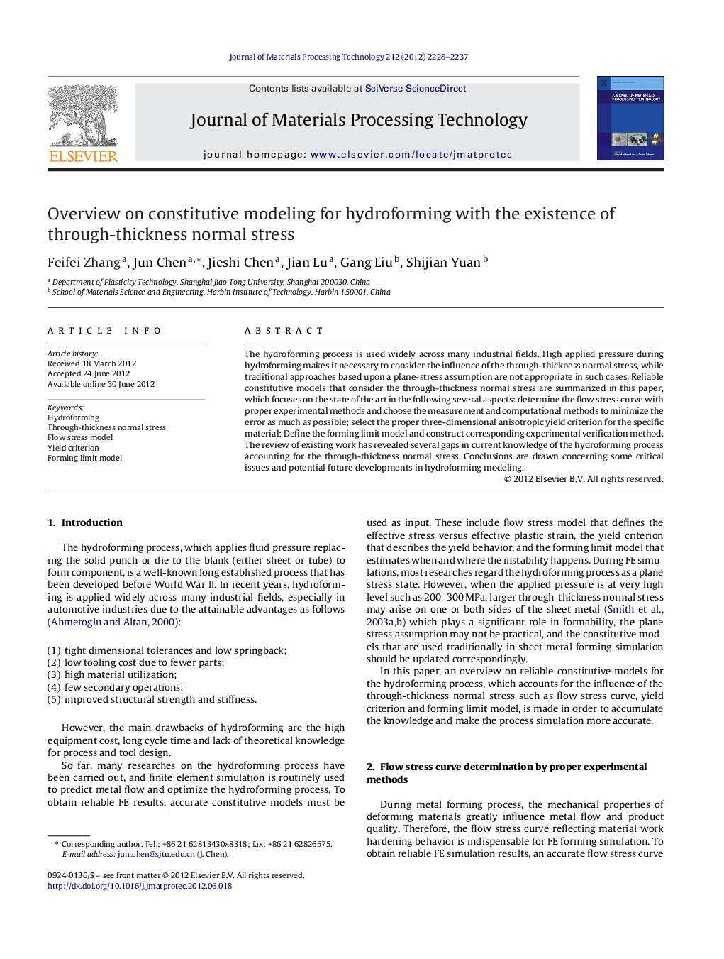 Overview on constitutive modeling for hydroforming with the existence of through-thickness normal stress