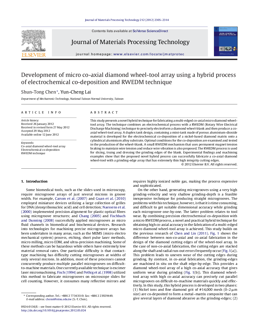 Development of micro co-axial diamond wheel-tool array using a hybrid process of electrochemical co-deposition and RWEDM technique