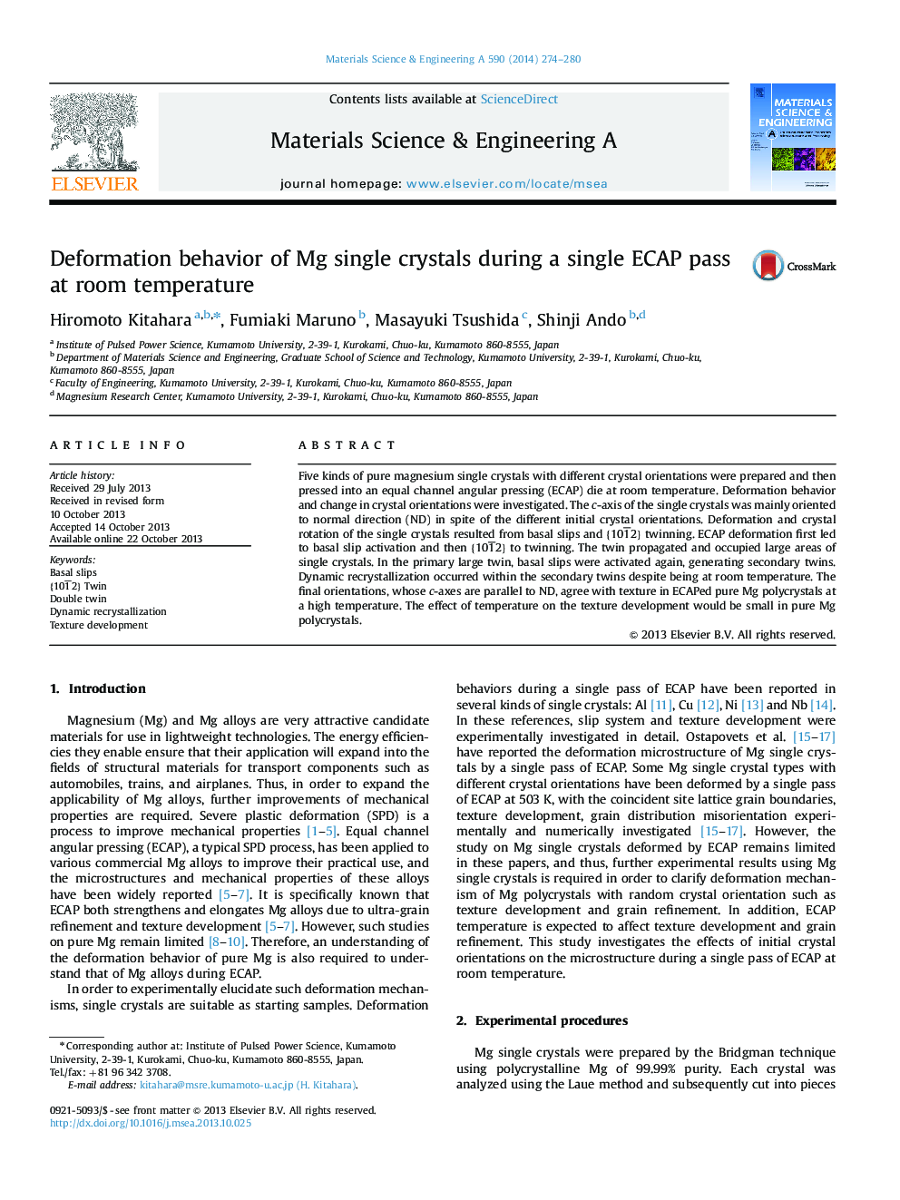 Deformation behavior of Mg single crystals during a single ECAP pass at room temperature